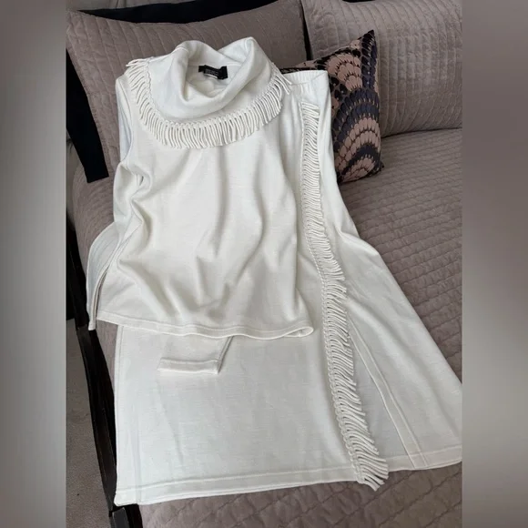 Ladies White Skirt Set with Fringe Detail - Picture 3 of 5